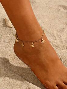 MONALLY 1 pièce Chaîne de cheville ronde de luxe et glamour plaquée or 18 carats pour femmes, bijou en acier inoxydable, cadeau pour les vacances d'été, les voyages, la plage, les fêtes - Bracelet de cheville - Voir 11