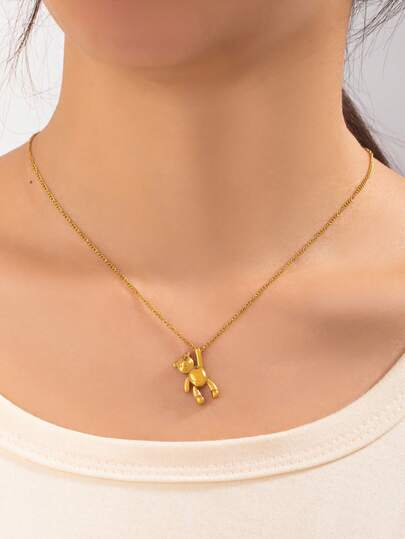 1pc Minimalist Smooth Cartoon Bear Pendant Necklace, Delicate Chic Cute Choker