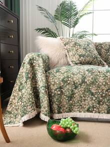 1 chiếc chăn phủ sofa họa tiết hoa xanh tươi mát, kiểu nhà nông thôn có tua rua, dày dặn và bền chắc, chống thú cưng, thích hợp cho phòng khách, phòng ngủ, văn phòng, trang trí nhà cửa, mọi mùa. - màu xanh lá - Xem 4