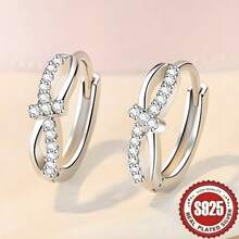 1 par de pendientes de plata de ley 925 hipoalergénicos, de moda, minimalistas, lujosos, elegantes, delicados, únicos, encantadores, con chispeante circonita cúbica en forma de nudo, mariposa y geometría hueca, adecuados para uso diario, festivales y como regalo - Un par de pendientes de nudo de cuerda bañados en plata S925 - Ver 2