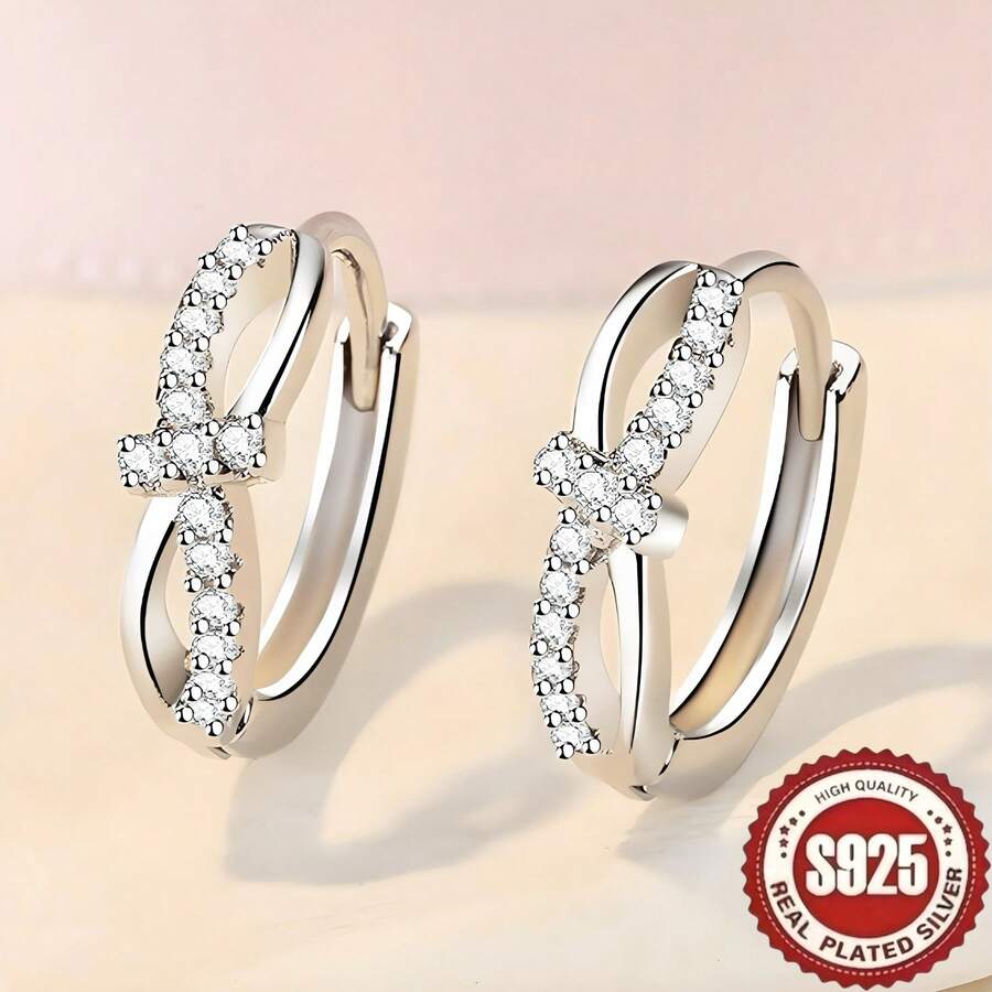 1 par de pendientes de plata de ley 925 hipoalergénicos, de moda, minimalistas, lujosos, elegantes, delicados, únicos, encantadores, con chispeante circonita cúbica en forma de nudo, mariposa y geometría hueca, adecuados para uso diario, festivales y como regalo