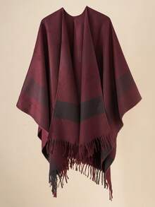 1pc New Striped Tasseled Poncho/Cape, Warm & Fashionable Unisex Shawl Scarf For Autumn/Winter