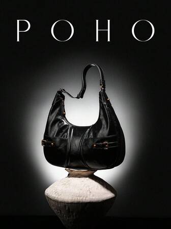  POHO märkes lyxig axelväska, stor armhålsväska, modeaccessoar, elegant present till kvinnliga vänner, klasskamrater, familjemedlemmar