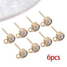 6pcs Cubic Zirconia Stud Earrings, Stainless Steel Crystal Hoop Earrings, Suitable For DIY Earring Jewelry Making Materials - Multicolor - View 16