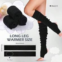 Long Leg Warmers Women 24 Inch Over Knee Knit Ribbed Leg Warmer Stirrup Yoga 80s Party Dance Ballet Supply - 均碼 + 黑色 + 3 - 查看 2
