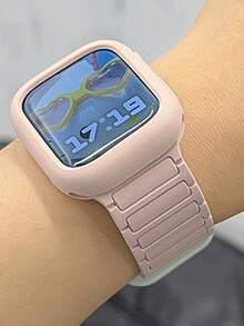 一套双色磁扣硅胶表带+表壳，适用于46mm、38mm、40mm、41mm、42mm、44mm、45mm、49mm表盘，可爱糖果色表带搭配保护壳，兼容苹果Series 11、10、9、8、7、6、5、SE、Ultra 2。 - 粉色 - 查看 6
