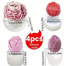 Bộ 4 khuôn silicon hình bó hoa - Hoa mẫu đơn, hoa hồng, hoa tulip và nụ hồng - Dùng để tự làm đồ trang trí nhà cửa, đồ thủ công cưới và quà tặng ngày lễ (Ngày Valentine, Ngày của Mẹ, Sinh nhật, Giáng sinh, Lễ Phục sinh). - trắng - Xem 6