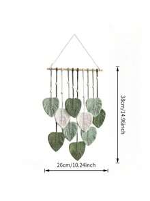 1 件手工创意编织绳叶装饰，波西米亚风格编织壁挂挂毯 - 綠色 - 查看 3