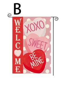 1 pieza Bandera de bienvenida rosa para el Día de San Valentín, de 12*18 pulgadas con diseño de corazón de color caramelo, de material de lino de doble cara, durable, resistente al agua y lavable, adecuada para el Día de San Valentín, aniversarios, decoración rústica para exteriores, decoración del Día de San Valentín, fiesta del Día de San Valentín, regalo del Día de San Valentín, fiestas, bodas y otras decoraciones festivas (asta de bandera no incluida) - Multicolor - Ver 8