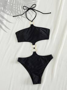 Sultry Sol 2026新款女士性感连体泳衣，饰有金属环细节 - 黑色镂空连体泳衣，腰部饰有金属环，优雅露背泳衣，适合海滩度假、夏季泳池派对，也是拍照的绝佳选择。 - 黑色 - 查看 6