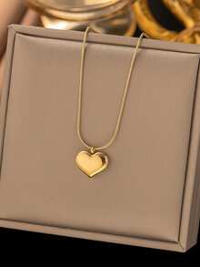 1件优雅18K镀金不锈钢光滑心形项链，女士首饰，适合日常佩戴，生日礼物/约会/派对礼物 - 金黃色 - 查看 5