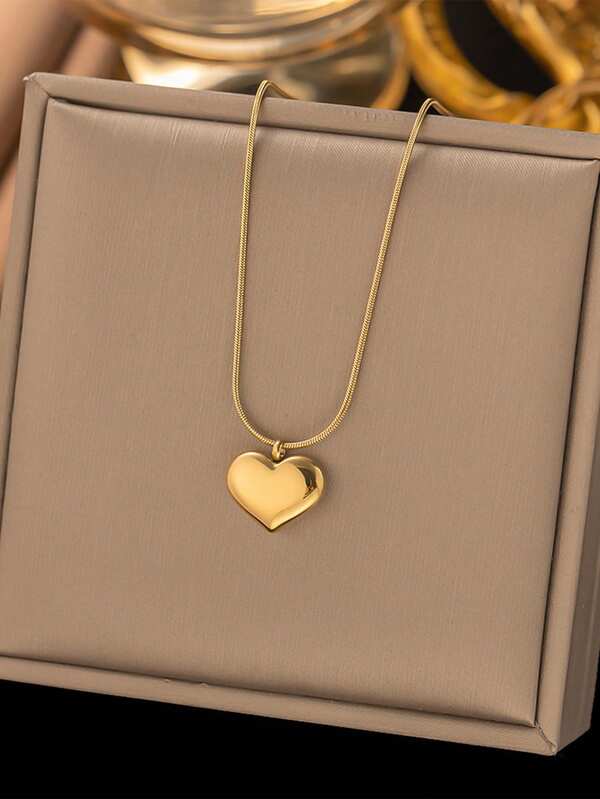 1件优雅18K镀金不锈钢光滑心形项链，女士首饰，适合日常佩戴，生日礼物/约会/派对礼物