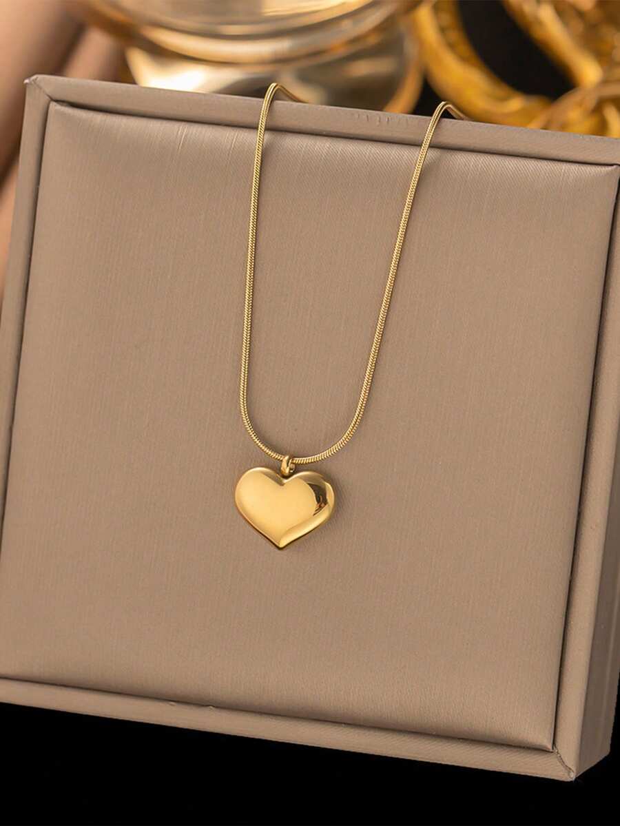 1件优雅18K镀金不锈钢光滑心形项链，女士首饰，适合日常佩戴，生日礼物/约会/派对礼物 - 金黃色 - 查看 1