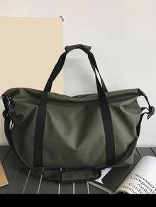 Korean Style Ins New Large Capacity Travel Bag, PU Leather Waterproof Shoulder Bag, Handbag, Minimalist Luggage Bag, Sports Gym Bag Beachweekend Bag Vacation Bags For Travel - Army Green - View 5