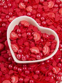 120克/4.2盎司，情人节蛋糕装饰糖屑混合装，可食用甜点装饰，心形、玫瑰形纸杯蛋糕、巧克力、马卡龙、甜甜圈，情人节主题派对装饰