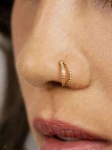 1pc S925 Sterling Silver Double Hoop Single Row Diamond Nose Ring, Ear Cuff, Earring, Cartilage Hoop, Ear Climber, Ear Jacket - Double Layer Full Diamond Nose Ring - View 12