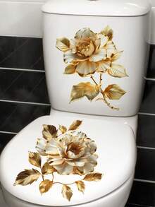 3D花朵马桶盖贴纸，马桶座便器盖贴花，浴室防水壁画乙烯基贴花，浴室装饰，浴室装饰，可移除贴纸