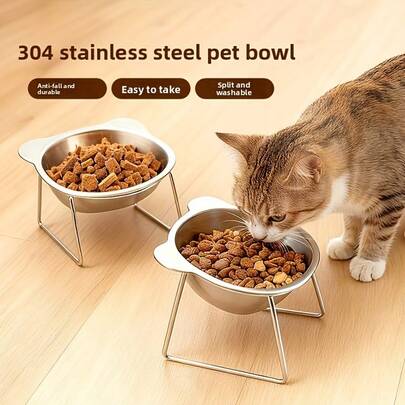 304Stainless Steel Cat And Dog Feeding And Water Bowl - Adjustable Height, Overflow-Proof Wide Base, Easy-To-Clean Design, Rust-Resistant And Durable Structure, Suitable For Indoor/Outdoor Use - Cleaning Cat Feeding Station, Modern Pet Accessories, Easy-To-Clean Materials