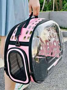 爪印图案透明太空舱宠物背包，透气便携猫包，可折叠肩背猫包 - 彩色 - 查看 12