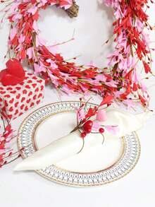 2/4 pièces Anneau de serviette pour la Saint-Valentin, couronne de décoration de table en forme de cœur et de fleurs roses pour la Saint-Valentin, convient pour la Saint-Valentin, l'anniversaire et la décoration de mariage - Multicolore - Voir 1