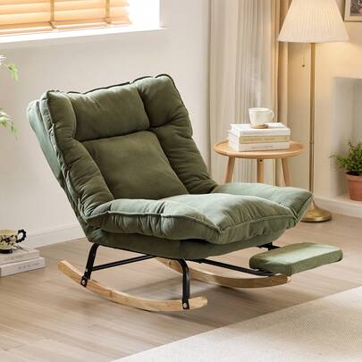 Fauteuil à bascule avec repose-pieds, fauteuil à bascule de jardin, fauteuil inclinable, fauteuil de lecture de salon avec rembourré et réglable, fauteuil à bascule de terrasse, jusqu'à 200 kg, pour jardin, cour, chambre