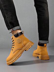 Zapatos de hombre, botines cómodos de hombre, punta redonda con cordones, botines estilo western para hombre. - Caqui - Ver 4