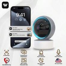 Indoor Camera 355° Pan 90° Tilt With Infrared Night Vision, Two-Way Audio, 2.4G WiFi & Instavision APP Remote Viewing, Compatible With 911 Alarm Center - Black and White - View 12