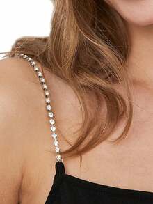 2pcs/Set Women's Single Row Rhinestone Bra Straps, Metallic Bra Shoulder Strap & Bralette Accessory For Rave - Multicolor - View 1