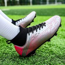 男女通用足球鞋，适合成人，专业训练，人造草坪，户外运动鞋 - 銀色 - 查看 3