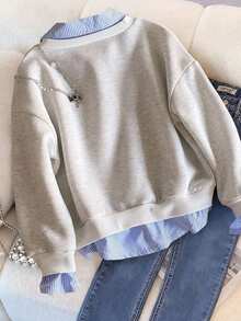 Young Girls Letter Print Warm 2 In 1 Sweatshirt