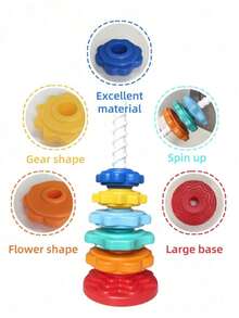 Baby Toy Turn Tower Rainbow Turntable Funnel Building Block Early Learning Educational Toy Stacker Rainbow Tower With Ring For Infant Baby School, ,Baby Spinning Stacking Toys, Rainbow Ring Stacker Montessori Toys For Babies - 彩色 - 查看 11