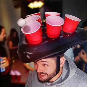 1件装PVC充气啤酒乒乓帽游戏套装，成人适用 – 户外派对投掷游戏，适合家庭、酒吧、生日和单身派对 – 14+趣味草坪饮酒游戏配件，带杯架（不含帽子、杯子和球）