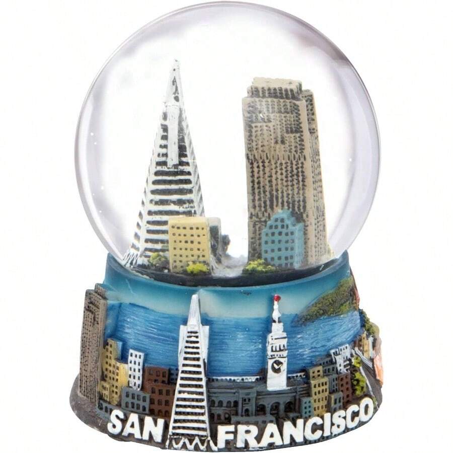 San Francisco Snow Globe Skyline, carro y puente Golden Gate, 8, 9 de alto - Marrón, azul, blanco, rojo - Ver 1