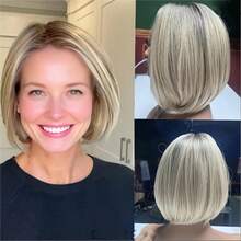 Peruca Pixie Curta Loira Elegante com Franja - Peruca Sintética Realista Resistente ao Calor para Mulheres Brancas, Uso Diário, Touca Rosa, Penteado Liso, Acessório de Cabelo Estiloso | Corte de Cabelo Elegante | Fibra Resistente ao Calor, Peruca de Cabelo Curto