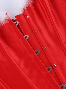 红色经典外套式束身胸衣，前胸系带，派对束腰，露背系带 - 紅色 - 查看 5