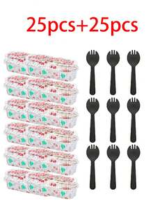 50/25 Packs Christmas Mini Cake Pans Mini Loaf Pans With Lids And Spoons, 6.8Oz Aluminum Foil Pans Tins, Individual Dessert Cups Containers For Party, Picnics - Rectangle - View 9