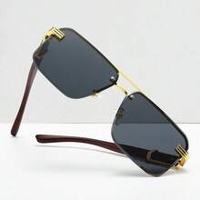 1pc Rimless Square Metal Frame Fashionable Fashion Glasses For Men, Essential For Driving And Casual Outfits - 金框全灰片 - 查看 3