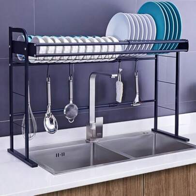 iimono117 水切りラック シンク上食器 食器乾燥 2段 幅63～113㎝ まで調節 大容量 食器 水切りかご キッチンラック 滑り止め吸盤 錆びない 箸収納 まな板立て 台所用品収納 キッチン収納棚 多機能