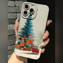 2026 nueva funda de teléfono esmerilada, funda de teléfono con estampado de árbol de Navidad con regalos y trineo para  17 15 Pro Max  17 14 Pro  17 13  Galaxy S23 S22 S21 funda de teléfono para parejas regalo para novio novia regalo de vacaciones - Blanco antiguo - Ver 3