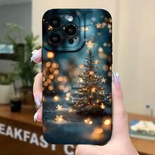 2026 nueva funda de teléfono esmerilada, funda de teléfono con estampado de árbol de Navidad con estrellas y luces para  17 15 Pro Max  17 14 Pro  17 13  Galaxy S23 S22 S21 funda protectora para teléfono regalo de pareja para novio novia regalo de vacaciones - Blanco antiguo - Ver 5