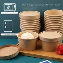 10/25/50个装加厚牛皮纸食品容器，带透气盖 - 可堆叠，防漏汤杯和冰淇淋碗，适用于冰箱和洗碗机 - 适用于餐厅、餐饮、派对（235毫升/8盎司） - 经济实惠的一次性包装，餐厅用品，简约设计，餐饮服务 - 彩色 - 查看 2