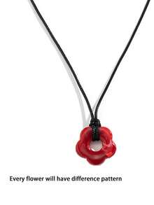 1pc Minimalist Wax Cord Floral Hollow Pendant Necklace, Elegant Versatile Accessory For Vacation & Daily Wear - Flower - View 3