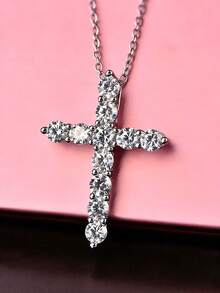 1pc Cross Zirconia Pendant Necklace Women Gold Plated Chain Necklace Jewelry Party Couple Anniversary Gift For Girlfriend Lover Friend