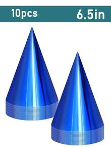 6pcs/10pcs Assorted Colorful Cone Party Hats, 6 Colors, Elastic String, Birthday Party Supplies, Holiday Party Decorations (Metallic Blue/Green/Gold/Silver/Rose Red/Red) - Multicolor - View 16