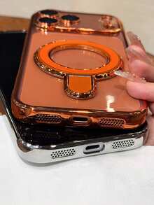 奢华电镀透明磁吸指环无线充电手机壳，带短绳，兼容 17 Pro Max、17 Pro、17、16 Pro Max、16 Pro、16、15 Pro Max、15 Pro、14 Pro Max、14 Pro、14、13 Pro Max、13 Pro、13、12 Pro Max、11，带腕带保护套