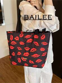 BAILEE 一款商务休闲套装，秋冬季新款，大容量，柔软可爱，可肩背或手提，拉链封口，嘴唇、草莓、樱桃印花撞色尼龙面料，女士手提包、托特包、单肩包、背包、通勤包，适合通勤、工作、购物、外出、聚会、送礼或节日场合、上学、度假。 - 彩色 - 查看 3