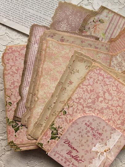 30pcs/Pack Vintage Floral Memo Pads With Burnt Edges Decorative Paper