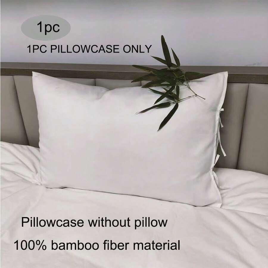 1pc 100% Bamboo Fiber Pillowcase, White, Suitable For Home Bedroom Use
