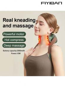 FIYIBAN Un nuevo tipo de masajeador de cuello y hombros con puntos de presión, con funciones avanzadas de masaje con presión de los dedos, masaje de manos, cuello y hombros, así como características de terapia de vibración y calor. Recargable, adecuado para uso en el hogar, la oficina y los viajes. - Multicolor - Ver 4