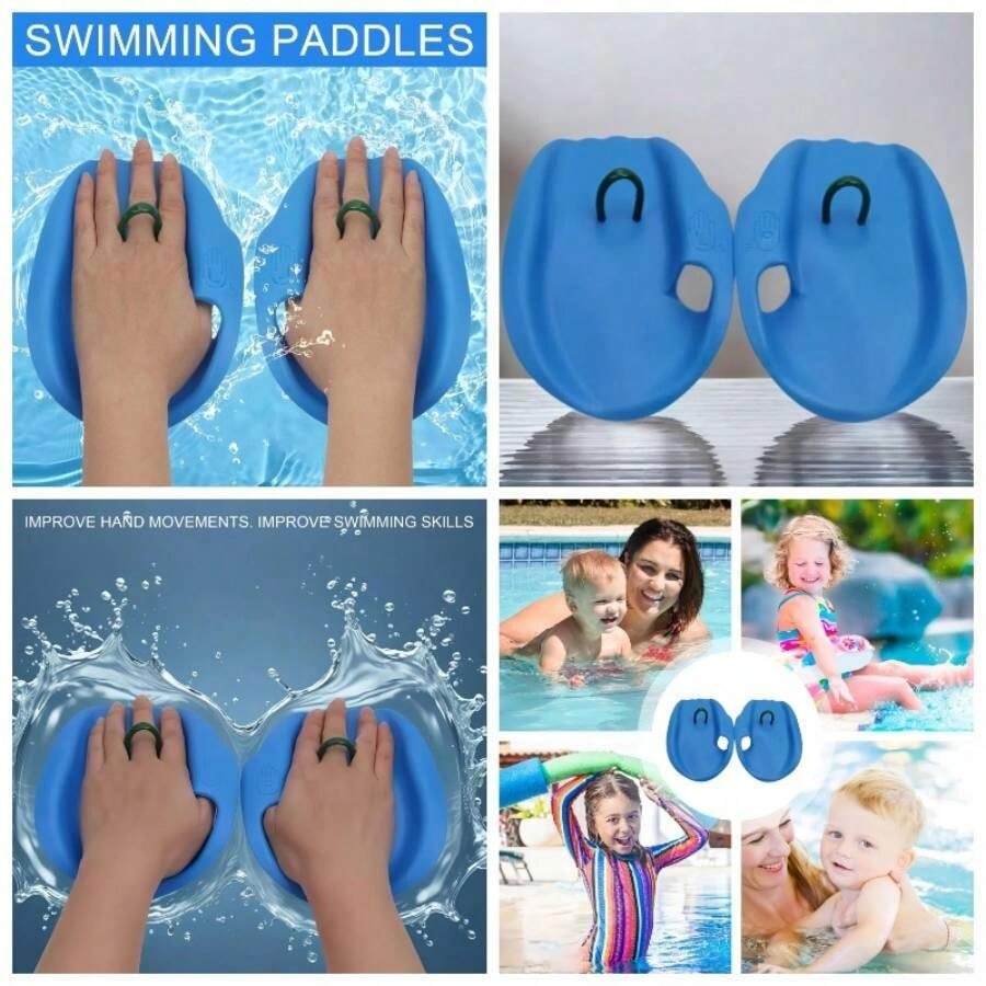 Swim Paddles - Swimming Paddles 1 Pair of Hand Fins Swimming Adult Unisex, Strength Training Aid, Upper Body Resistant Gloves Novice and Professional Use - Azul - Ver 1